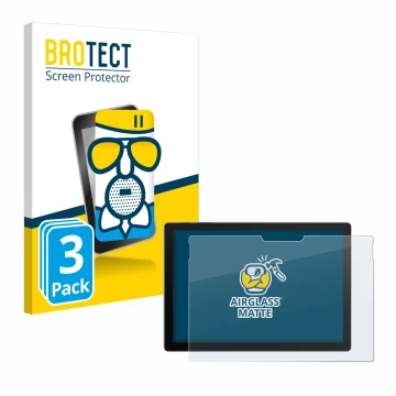 Front side of a product packaging with the brand logo BROTECT. Next to it is the device Microsoft Surface Pro 7 shown with the