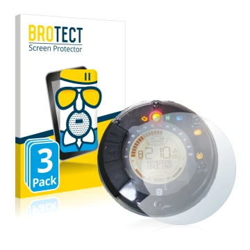 Front side of a product packaging with the brand logo BROTECT. Next to it is the device Husqvarna Vitpilen 701 Speedometer dis