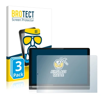 Front side of a product packaging with the brand logo BROTECT. Next to it is the device Lenovo Yoga SmartTab shown with the co
