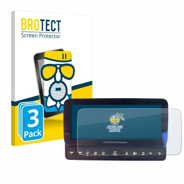 Front side of a product packaging with the brand logo BROTECT. Next to it is the device Mercedes-Benz Actros 2019 Touch-Displa