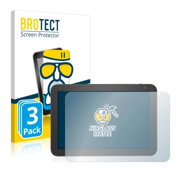 Front side of a product packaging with the brand logo BROTECT. Next to it is the device Amazon Echo Show 8 (1st Gen.) shown wi