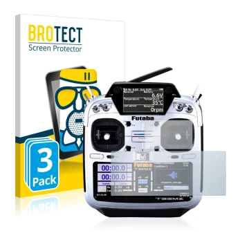 Front side of a product packaging with the brand logo BROTECT. Next to it is the device Robbe Futaba T32MZ shown with the corr