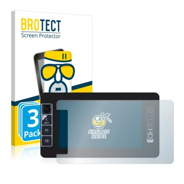 Front side of a product packaging with the brand logo BROTECT. Next to it is the device SmallHD 503 Ultra Bright shown with th