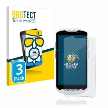 Front side of a product packaging with the brand logo BROTECT. Next to it is the device Zebra TC57 shown with the correspondin