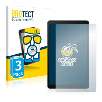 Front side of a product packaging with the brand logo BROTECT. Next to it is the device Samsung Galaxy Tab A 10.1 LTE 2019 sho