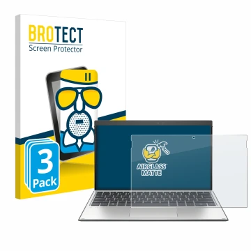 Front side of a product packaging with the brand logo BROTECT. Next to it is the device HP Elite x2 G4 shown with the correspo