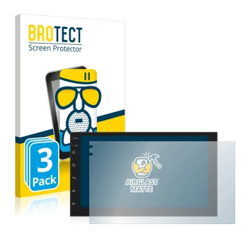 Front side of a product packaging with the brand logo BROTECT. Next to it is the device Phonocar MediaStation 2Din shown with 
