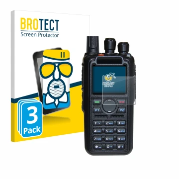 Front side of a product packaging with the brand logo BROTECT. Next to it is the device AnyTone AT-D878UV Plus shown with the 