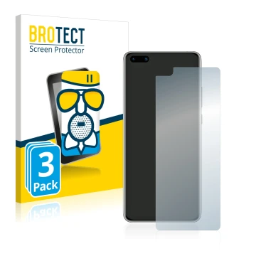 Front side of a product packaging with the brand logo BROTECT. Next to it is the device Huawei P40 shown with the correspondin