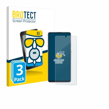 Front side of a product packaging with the brand logo BROTECT. Next to it is the device Samsung Galaxy Note 10 Lite shown with