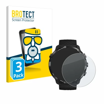 Front side of a product packaging with the brand logo BROTECT. Next to it is the device Suunto 7 shown with the corresponding 