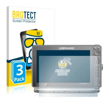 Front side of a product packaging with the brand logo BROTECT. Next to it is the device Lowrance HDS Live 12