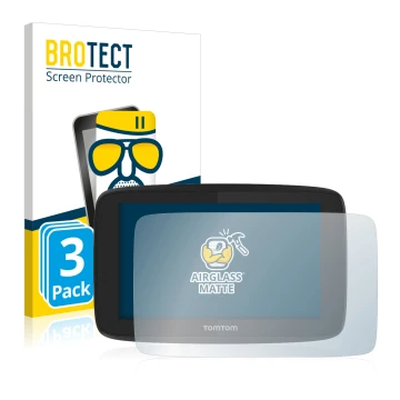 Front side of a product packaging with the brand logo BROTECT. Next to it is the device TomTom Go Professional 520 shown with 