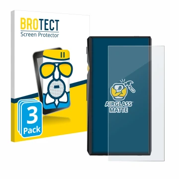 Front side of a product packaging with the brand logo BROTECT. Next to it is the device FiiO M11 Pro shown with the correspond