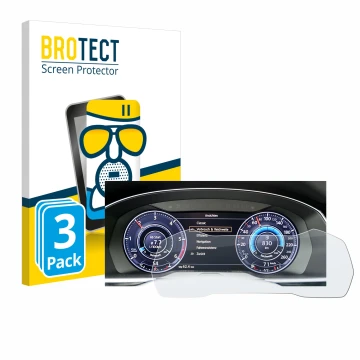 Front side of a product packaging with the brand logo BROTECT. Next to it is the device Volkswagen Passat Active Info Cockpit 