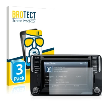 Front side of a product packaging with the brand logo BROTECT. Next to it is the device Volkswagen Caddy 2015 Discover Media 6