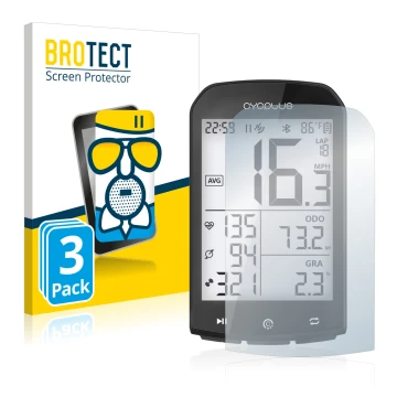 Front side of a product packaging with the brand logo BROTECT. Next to it is the device Cycplus M1 2.9