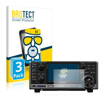 Front side of a product packaging with the brand logo BROTECT. Next to it is the device Icom IC-R8600 shown with the correspon