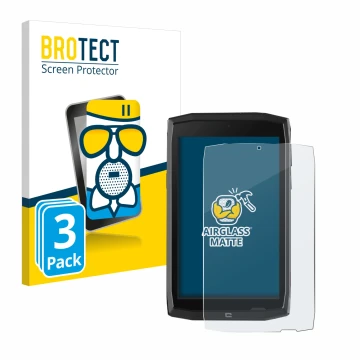 Front side of a product packaging with the brand logo BROTECT. Next to it is the device Crosscall Core T4 shown with the corre