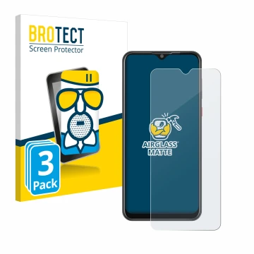 Front side of a product packaging with the brand logo BROTECT. Next to it is the device ZTE Blade 10 Smart shown with the corr