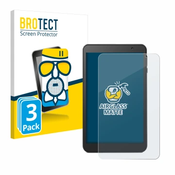 Front side of a product packaging with the brand logo BROTECT. Next to it is the device Vankyo MatrixPad S8 shown with the cor