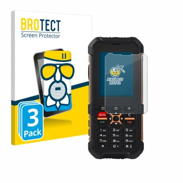 Front side of a product packaging with the brand logo BROTECT. Next to it is the device RugGear RG170 shown with the correspon
