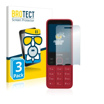 Front side of a product packaging with the brand logo BROTECT. Next to it is the device Nokia 150 2020 shown with the correspo