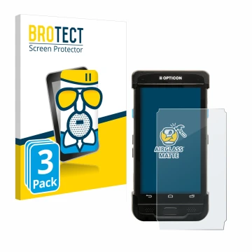 Front side of a product packaging with the brand logo BROTECT. Next to it is the device Opticon H-31 shown with the correspond