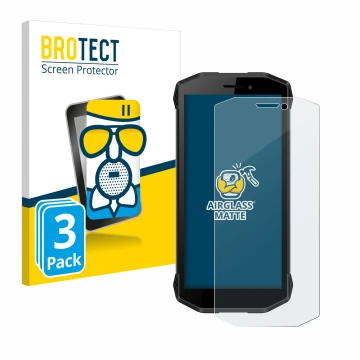 Front side of a product packaging with the brand logo BROTECT. Next to it is the device Evolveo Strongphone G5 shown with the 
