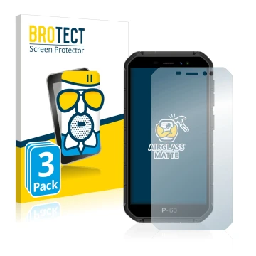 Front side of a product packaging with the brand logo BROTECT. Next to it is the device Ulefone Armor X7 Pro shown with the co
