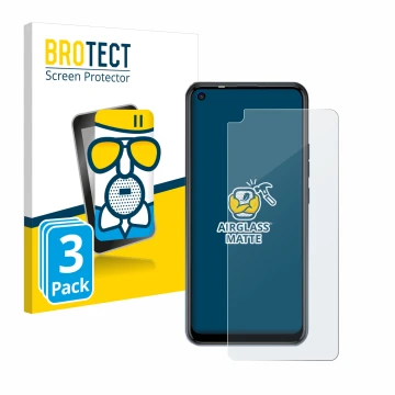 Front side of a product packaging with the brand logo BROTECT. Next to it is the device Tecno Spark 5 Pro shown with the corre