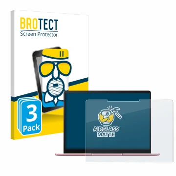 Front side of a product packaging with the brand logo BROTECT. Next to it is the device Huawei MateBook 13 2020 shown with the