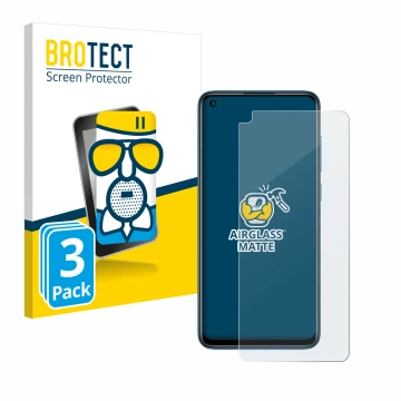 Front side of a product packaging with the brand logo BROTECT. Next to it is the device Xiaomi Redmi Note 9 shown with the cor