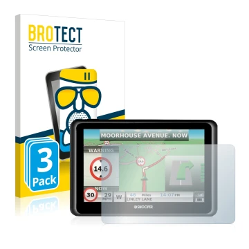 Front side of a product packaging with the brand logo BROTECT. Next to it is the device Snooper Truckmate S6900 shown with the