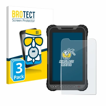Front side of a product packaging with the brand logo BROTECT. Next to it is the device GeoMax Zenius 800 shown with the corre