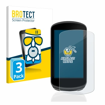 Front side of a product packaging with the brand logo BROTECT. Next to it is the device Garmin Edge 1030 Plus shown with the c