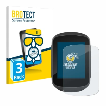Front side of a product packaging with the brand logo BROTECT. Next to it is the device Garmin Edge 130 Plus shown with the co