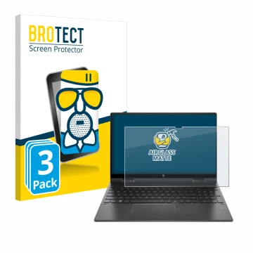 Front side of a product packaging with the brand logo BROTECT. Next to it is the device HP Envy x360 (15-eX) (358 mm x 230 mm)