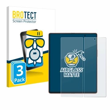 Front side of a product packaging with the brand logo BROTECT. Next to it is the device Samsung Galaxy Z Fold 2 5G (Inner disp