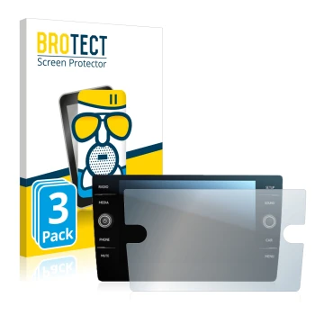 Front side of a product packaging with the brand logo BROTECT. Next to it is the device Volkswagen Tiguan Discover Media 8