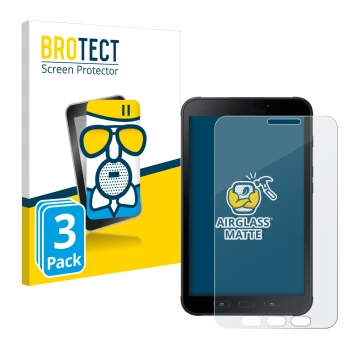 Front side of a product packaging with the brand logo BROTECT. Next to it is the device Samsung Galaxy Tab Active 2 SM-T395 sh