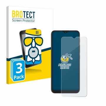 Front side of a product packaging with the brand logo BROTECT. Next to it is the device Motorola Moto G9 Play shown with the c