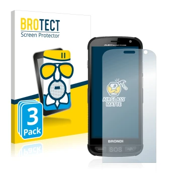 Front side of a product packaging with the brand logo BROTECT. Next to it is the device Brondi Amico shown with the correspond
