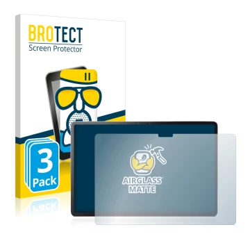 Front side of a product packaging with the brand logo BROTECT. Next to it is the device Lenovo Tab P11 Pro shown with the corr