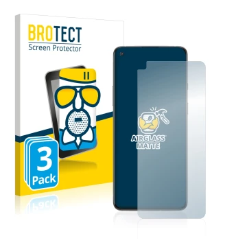 Front side of a product packaging with the brand logo BROTECT. Next to it is the device OnePlus 8T shown with the correspondin