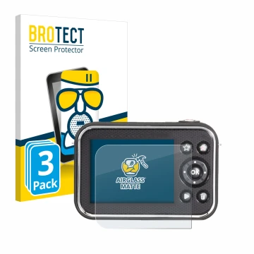 Front side of a product packaging with the brand logo BROTECT. Next to it is the device Vtech Kidizoom Video Studio HD shown w