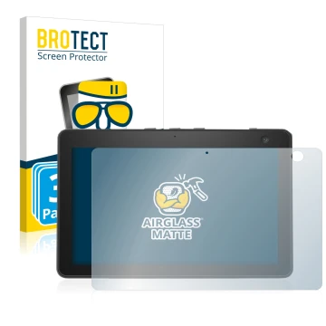 Front side of a product packaging with the brand logo BROTECT. Next to it is the device Amazon Echo Show 10 (3th Gen.) shown w