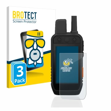 Front side of a product packaging with the brand logo BROTECT. Next to it is the device Garmin Alpha 200 K shown with the corr