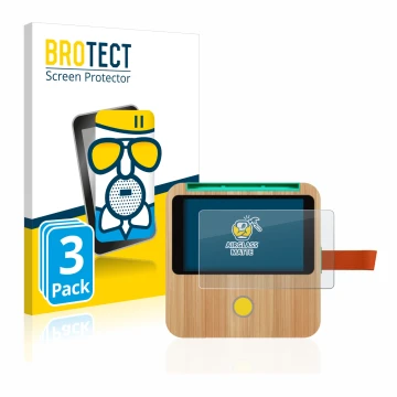 Front side of a product packaging with the brand logo BROTECT. Next to it is the device tigerbox Touch shown with the correspo