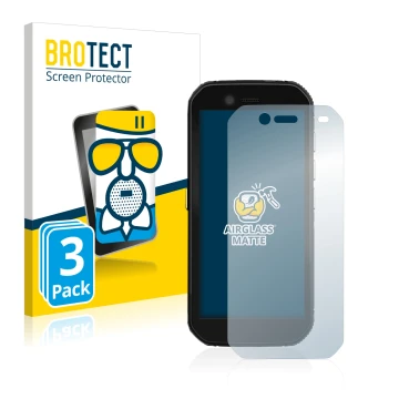 Front side of a product packaging with the brand logo BROTECT. Next to it is the device Caterpillar Cat S42 shown with the cor